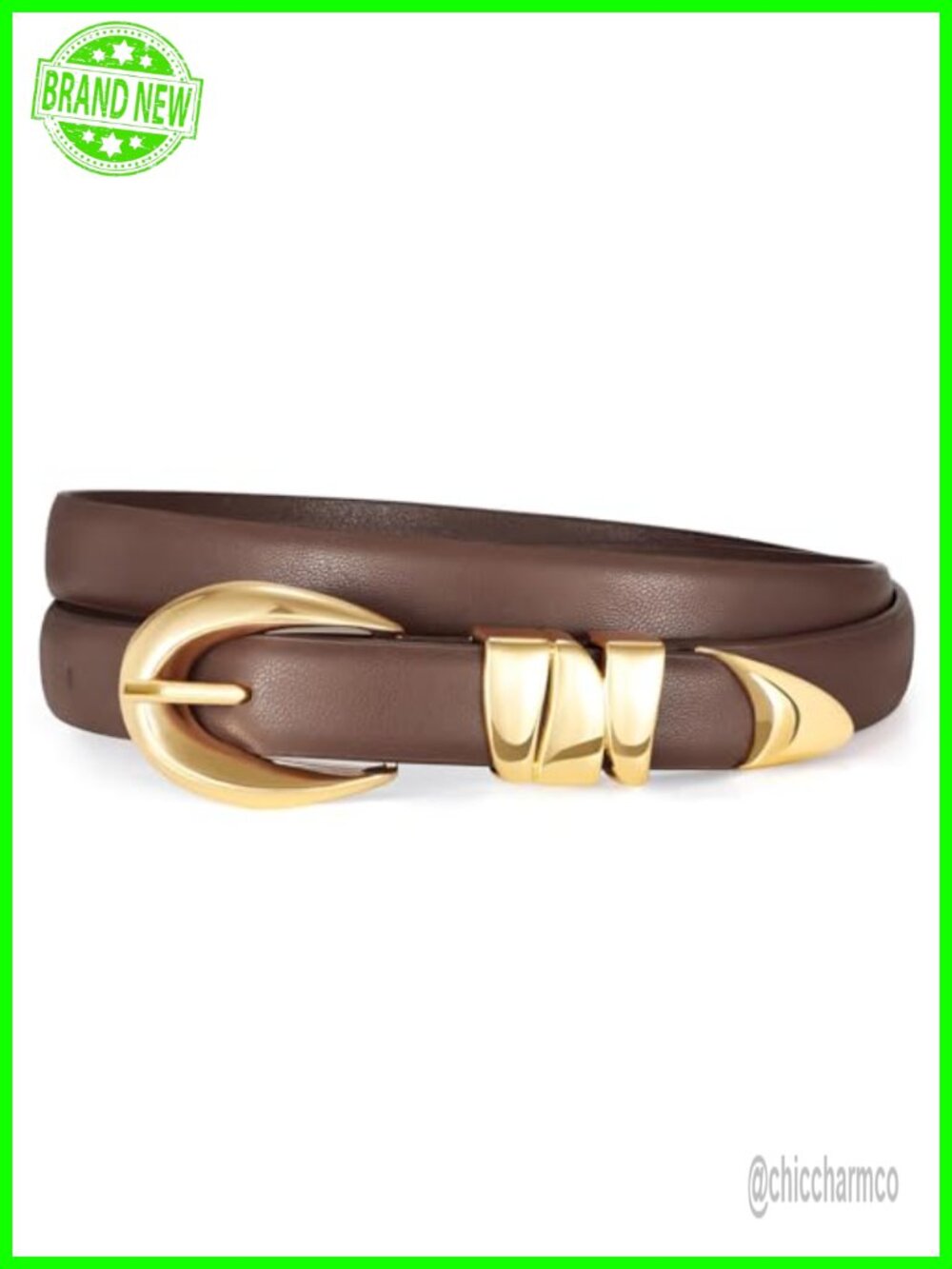 Skinny Synthetic Leather Belt Thin Waist Belt with Gold Buckle